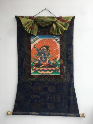 Vintage Vajrapani Thangka Painting With Traditional Silk Brocade | Vintage Thangka | Tibetan Wall Decor